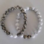 Bracelets de perles en dalmatien jaspe et howlite blanche